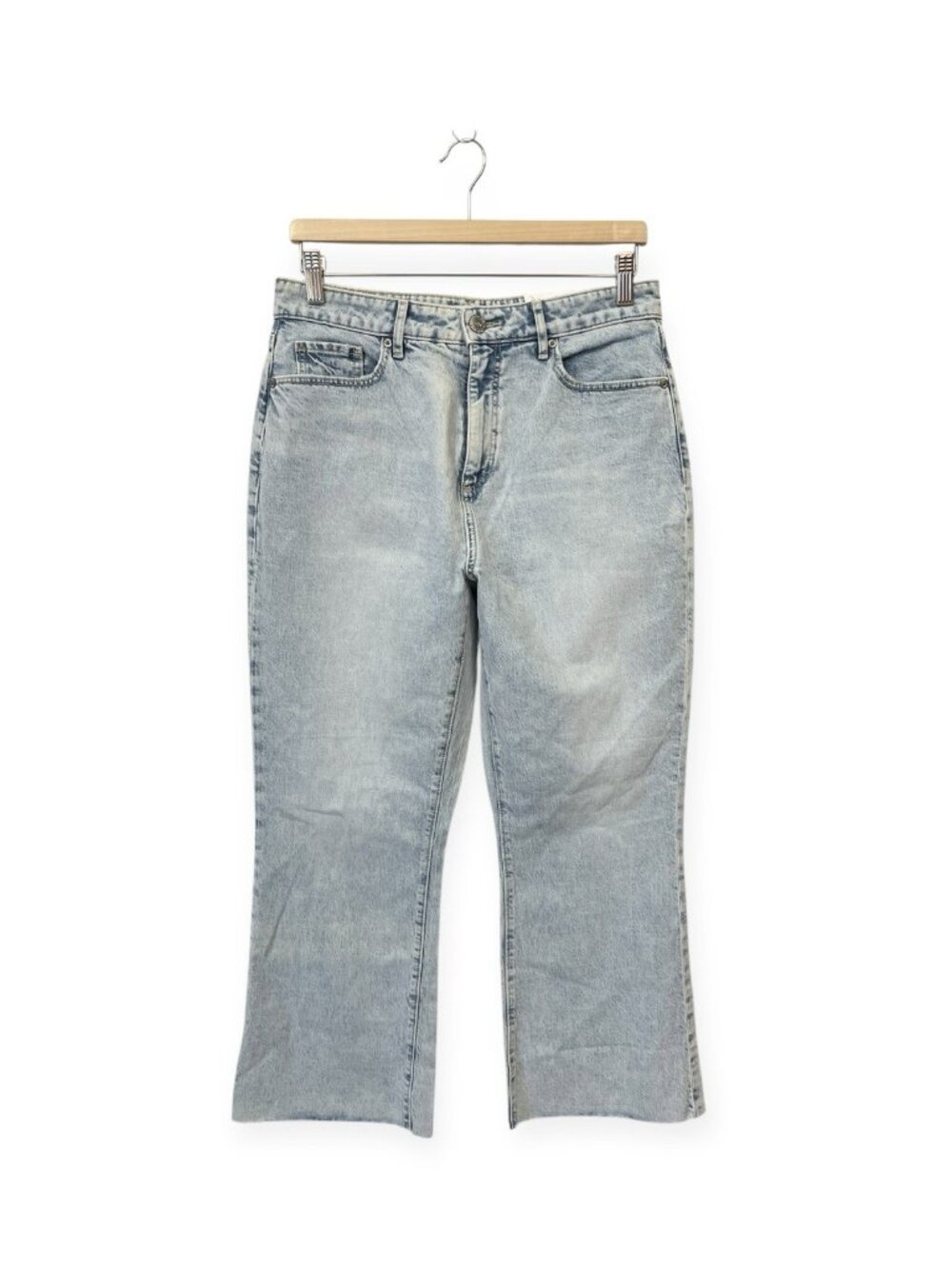 Loft Curvy High Waist Kick Crop Jeans 8 Light Blue Raw Hem 29